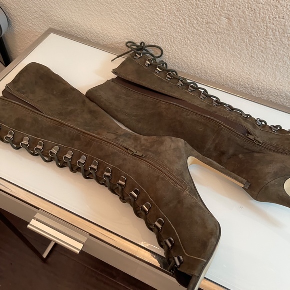 NWB STEVE MADDEN OLIVE GREEN KINNON TALL PEEP TOE BOOTS - Picture 10 of 10